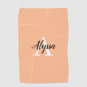 Stylish Peach Monogram Script Golf Towel