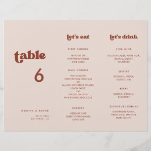 Stylish Peach Pink Menu & Table number trifold