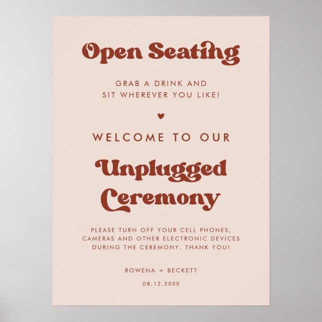 Stylish Peach Pink Open seating Unplugged ceremony Poster (Front)