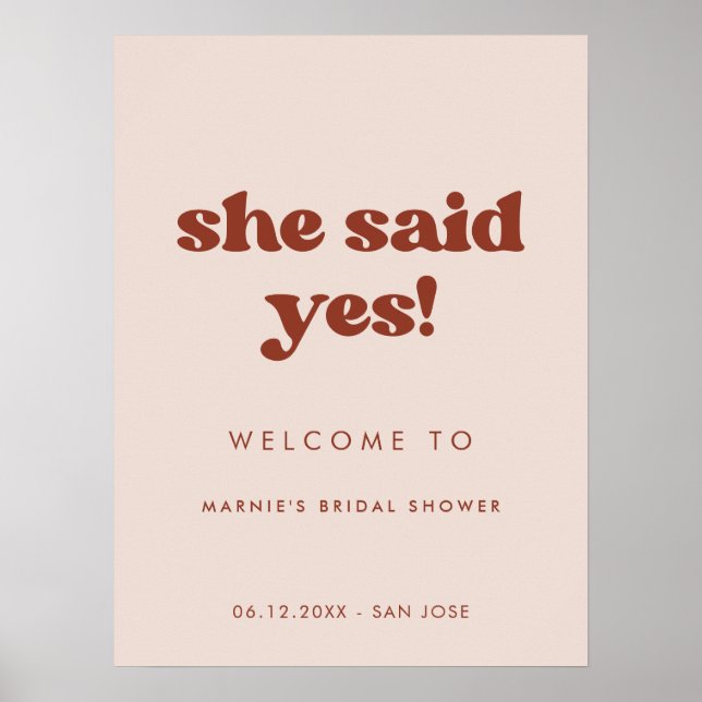 Stylish Peach Pink She said yes Bridal Shower Poster (Front)