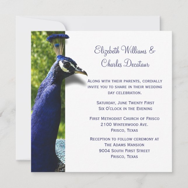 Stylish Peacock Custom Wedding Invitation (Front)
