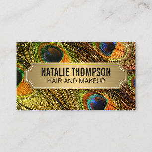 Stylish Peacock Feathers Gold Metallic Frame Business Card