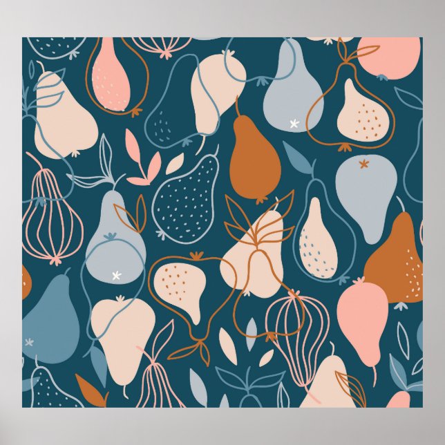 Stylish Pear: Scandinavian Dark Pattern Poster (Front)