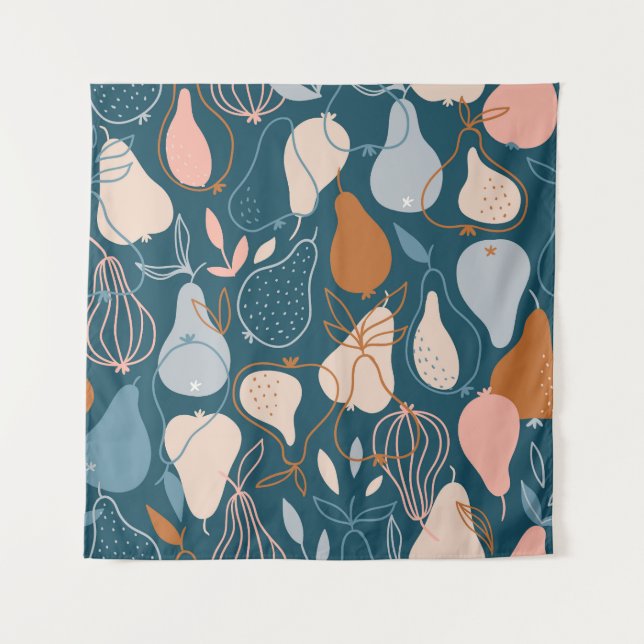 Stylish Pear: Scandinavian Dark Pattern Tapestry (Front)
