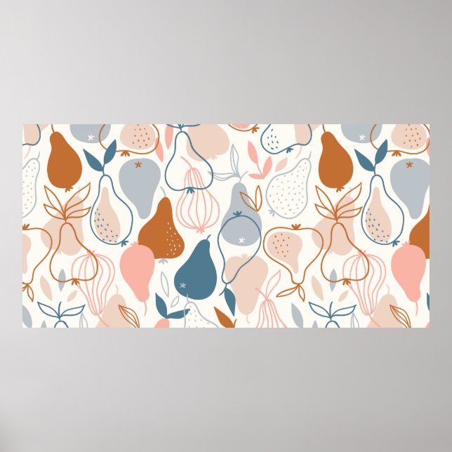 Stylish pear seamless pattern in scandinavian styl poster (Front)