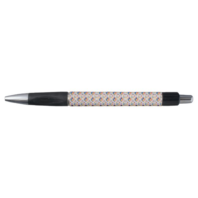 Stylish pen with a colourful geometric pattern (Front)