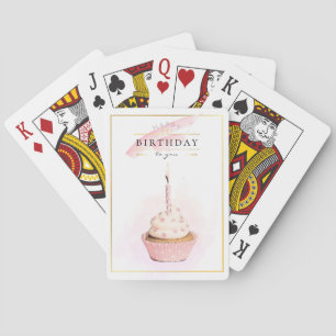 Stylish Pencil Art Pink Birthday Cupcake Playing Cards