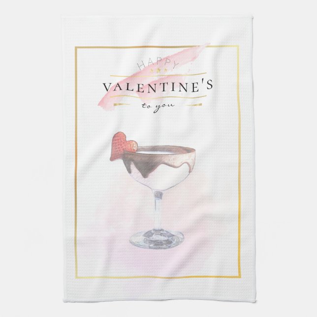 Stylish Pencil Art St. Valentine's Day Cocktail Tea Towel (Vertical)