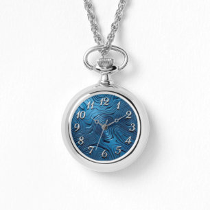 Stylish Pendant Watch + Chain Blue Dial