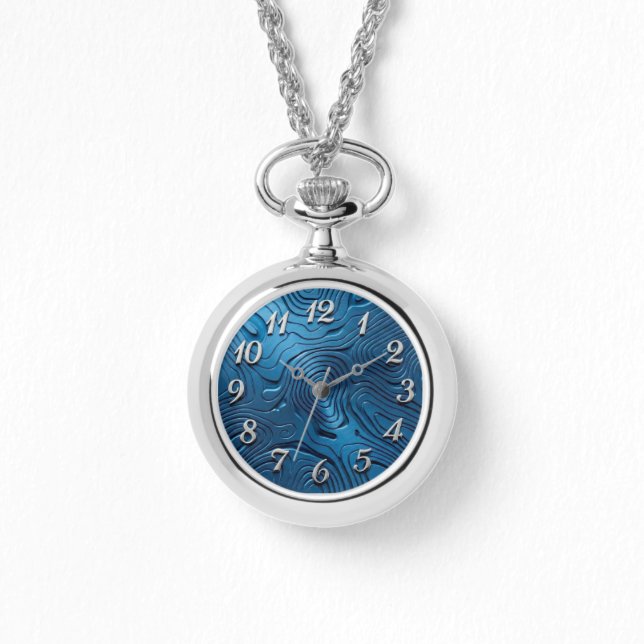 Stylish Pendant Watch + Chain Blue Dial  (Front)