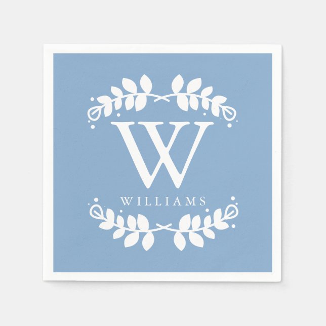 Stylish Periwinkle Blue Monogram Napkin (Front)