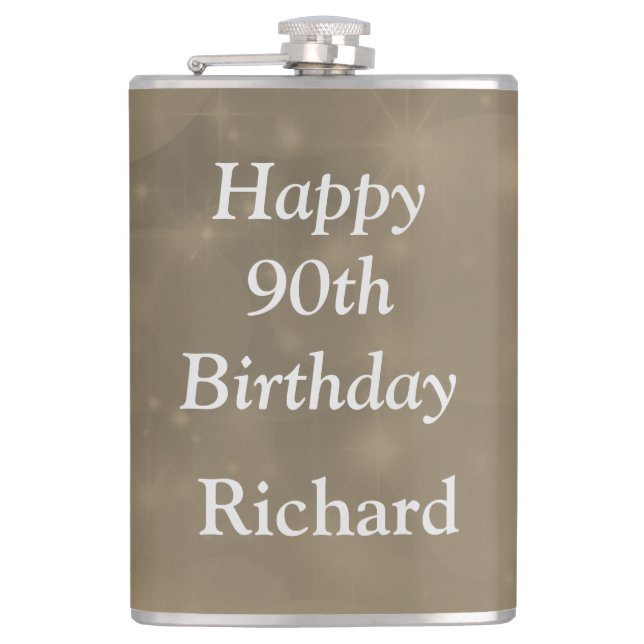 Stylish personalised 90th Birthday design Hip Flask (Front)