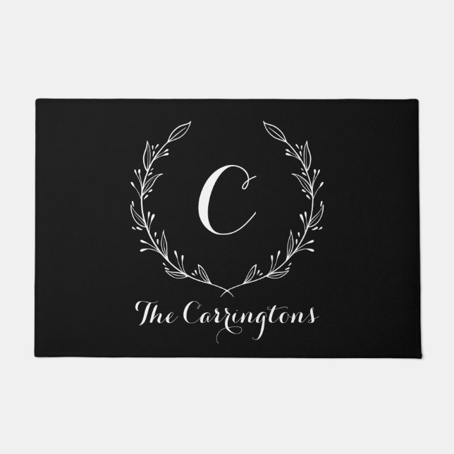 Stylish Personalised Black Front Door Mat | Large (Front)