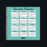 Stylish | Personalised Calender | 2021 Notebook<br><div class="desc">This handy notebook is perfect for anyone at school, college or at the office. The note pad features a teal background and handy calendar on the front cover, your name and the year. The font style, size and colour can be changed by clicking on the customise further link after personalising....</div>