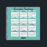 Stylish | Personalised Calender | 2021 Notebook<br><div class="desc">This handy notebook is perfect for anyone at school, college or at the office. The note pad features a teal background and handy calendar on the front cover, your name and the year. The font style, size and colour can be changed by clicking on the customise further link after personalising....</div>