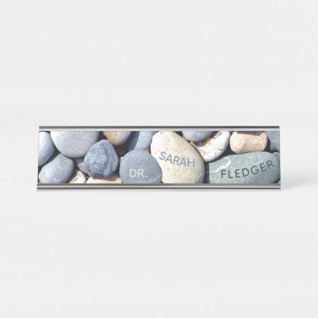 Stylish Personalised Colourful Trendy Pebble Stone Desk Name Plate (Front)