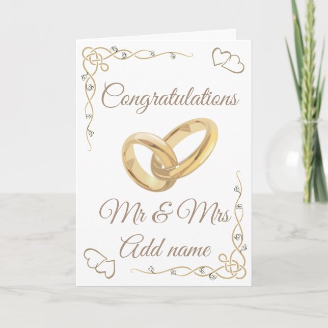 Stylish personalised congratulations mr & mrs card (Front)