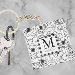 Stylish Personalised Initial Monogram Key Ring<br><div class="desc">Add a touch of elegance to your daily essentials with this stylish keychain, featuring a personalised monogram and name framed within a chic square detail. The keychain showcases a beautiful botanical floral pattern reminiscent of upscale French perfume or high-end fashion brands, bringing a sense of nature and spring into your...</div>