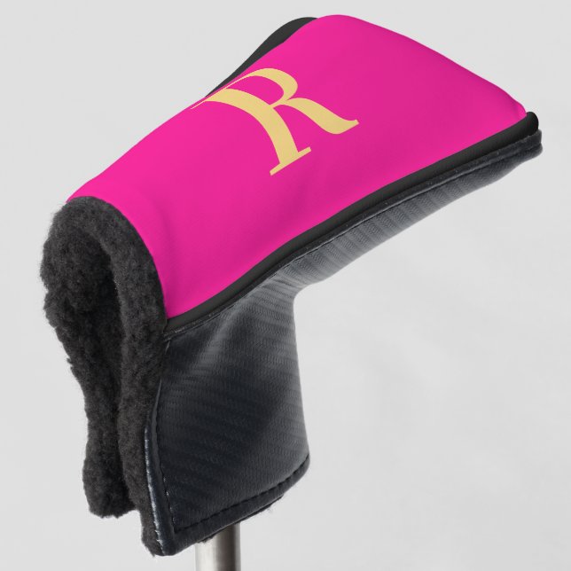 Stylish Personalised Monogram Hot Pink Golf Head Cover (3/4 Front)