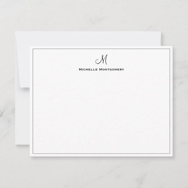 Stylish Personalised Monogram Script Stationery Card (Front)