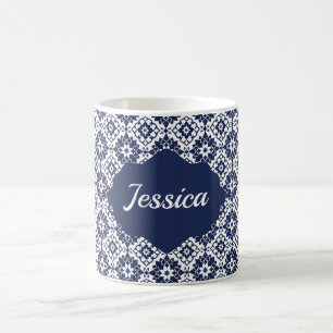 Stylish Personalised Mug — Elegant Navy Moroccan