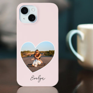 Stylish Personalised Name Photo Love Heart Pink iPhone 15 Case