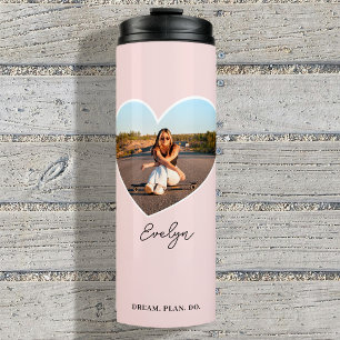 Stylish Personalised Name Photo Love Heart Pink Thermal Tumbler