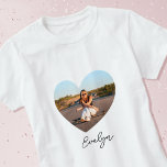 Stylish Personalised Name Photo Love Heart T-Shirt<br><div class="desc">Create your own photo t-shirt with this simple and stylish heart-shaped design! Personalise the template with a favourite photo,  and the recipient's name in a trendy script. A cute gift for a daughter,  sister,  niece or best friend! Printed colour: black text.</div>