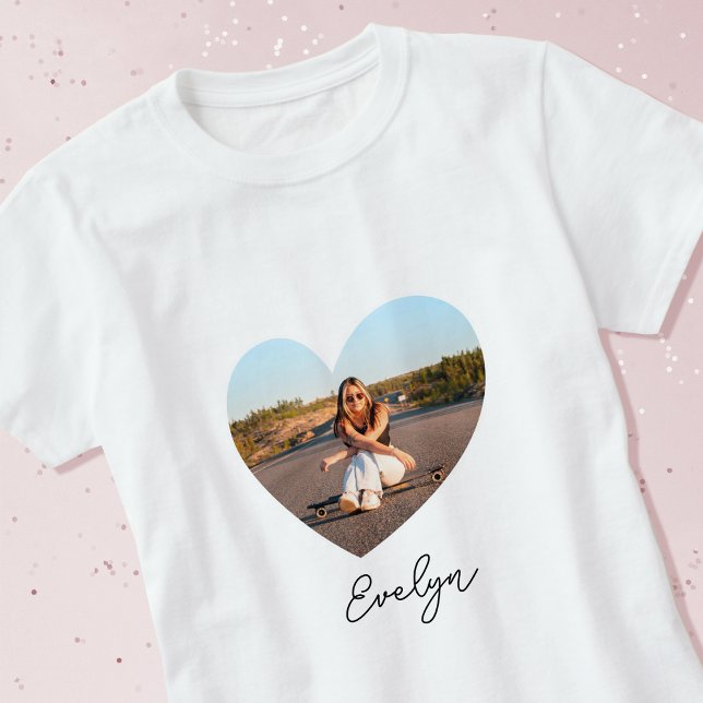 Stylish Personalised Name Photo Love Heart T-Shirt (Creator Uploaded)
