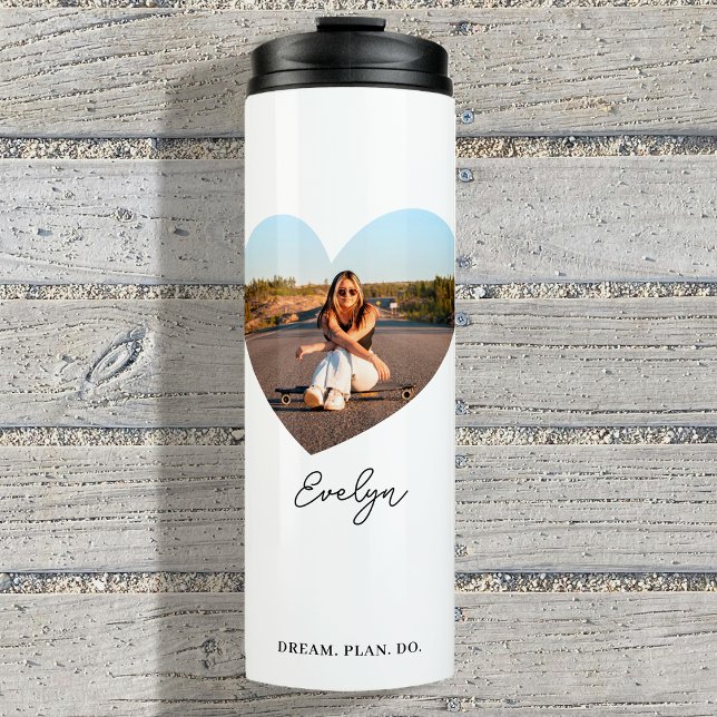 Stylish Personalised Name Photo Love Heart White Thermal Tumbler (Creator Uploaded)