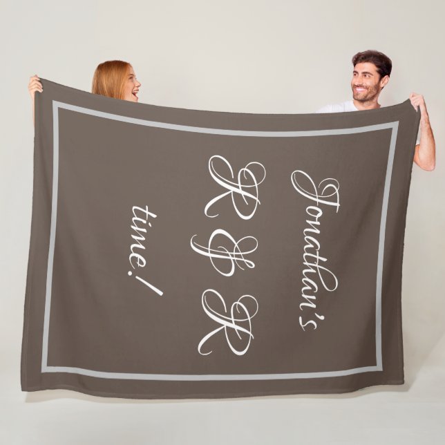 Stylish Personalised Name Rustic Tan "R & R time" Fleece Blanket (In Situ)