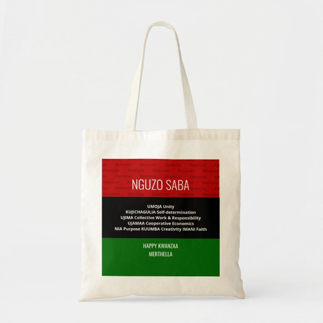 Stylish personalised NGUZO SABA Happy Kwanzaa Tote Bag (Front)