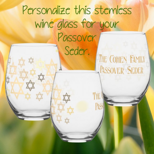 Stylish Personalised Passover Stars of David  Stemless Wine Glass (Creator Uploaded)
