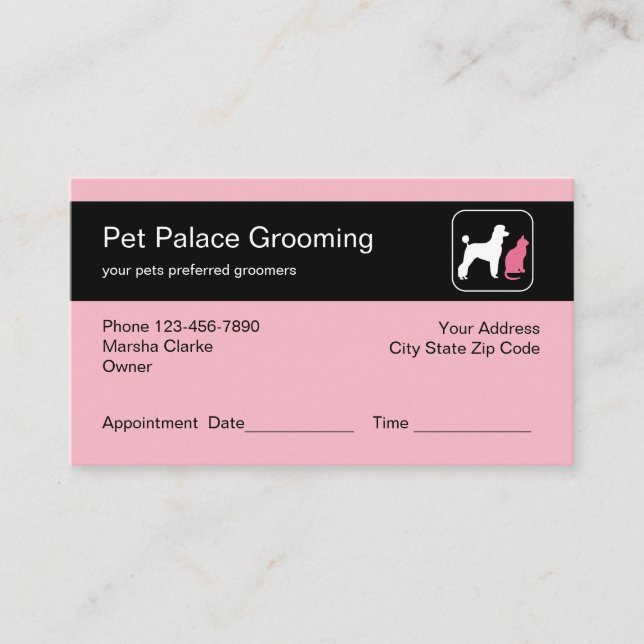Stylish Pet Grooming Design Appointment Card (Front)