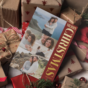 Stylish Photo Collage Red & Gold Merry Christmas Foil Holiday Card