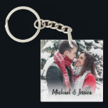 Stylish Photo Couples Key Ring<br><div class="desc">A cute gift for your other half, featuring a photo of you both and your names, on the other side you can use the template or write a personal message ending with a white heart underneath. Text font style, size and colour can be changed by clicking on the customise further...</div>