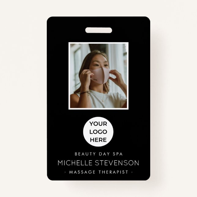 Stylish Photo Employee Black ID Badge (Front)