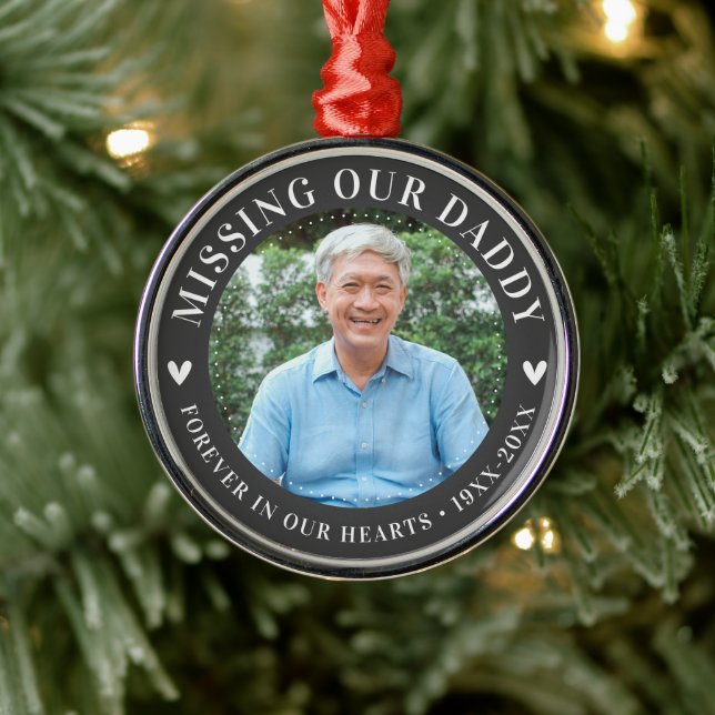 Stylish Photo Personalised Memorial Loss Metal Ornament (Tree)