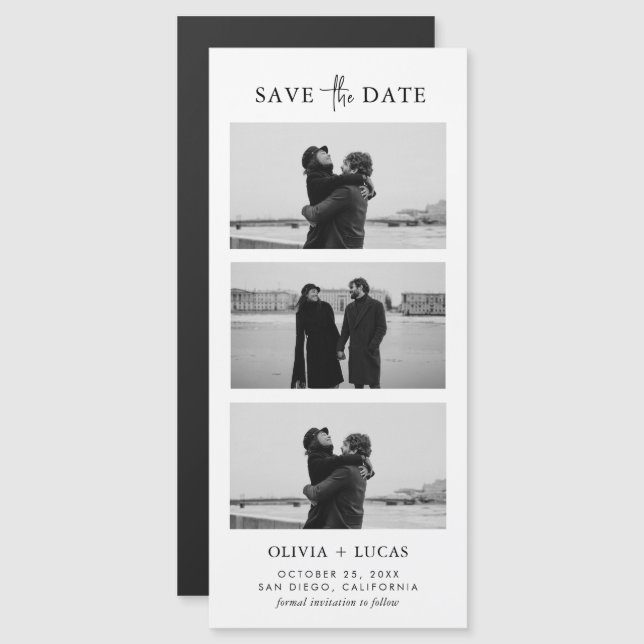Stylish Photo Strip Magnetic Wedding Save The Date (Front/Back)