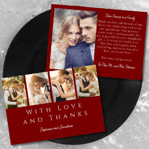 Stylish Photo Strip Modern Burgundy Red Wedding Thank You Card