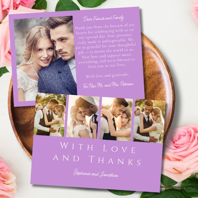 Stylish Photo Strip Modern Lilac Lavender Wedding  Thank You Card (Creator Uploaded)