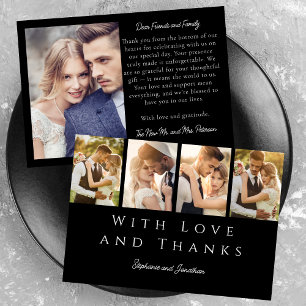 Stylish Photo Strip Modern White on Black Wedding Thank You Card