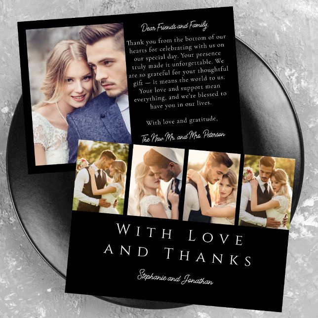 Stylish Photo Strip Modern White on Black Wedding  Thank You Card (Creator Uploaded)