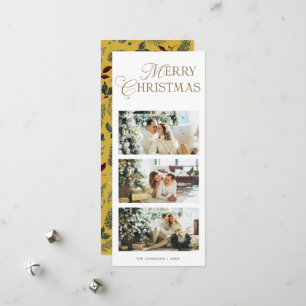 Stylish Photo Watercolor Botanical Gold Christmas Holiday Card