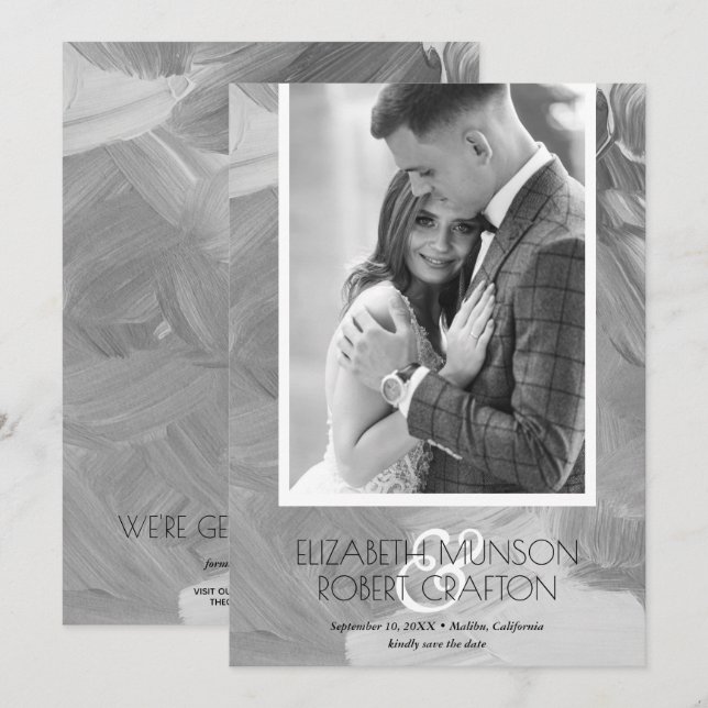 Stylish Photo Wedding Black White Save The Date (Front/Back)