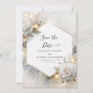 Stylish Photo White Roses Wedding Save The Date