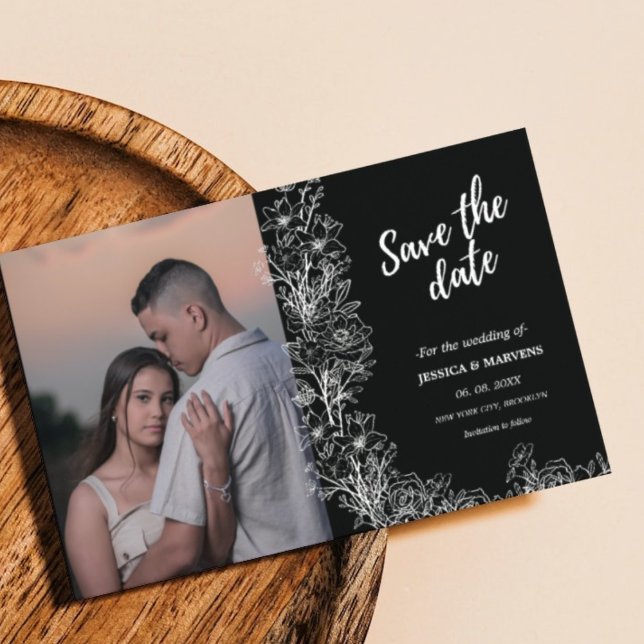 Stylish photo wildflower black  save the date  invitation (Creator Uploaded)