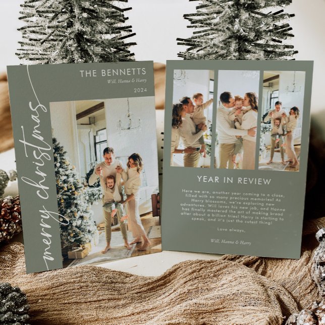 Stylish Photo Year In Review Merry Christmas Holiday Card (Creator Uploaded)