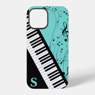 Stylish Piano Keyboard Music Notes Monogram Mint iPhone 12 Case