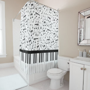 Stylish piano keys and music notes shower curtains